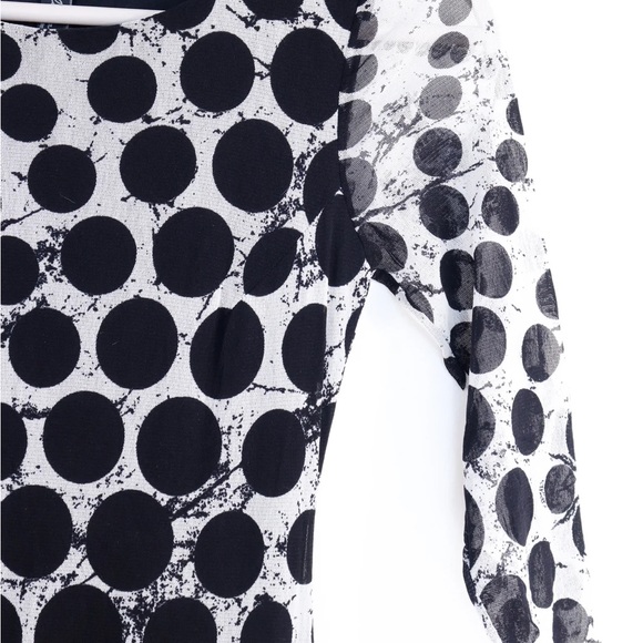 VINTAGE black and white POLKA DOT AND FRINGE ASYMMETRICAL DRESS - X-SMALL - Picture 6 of 8